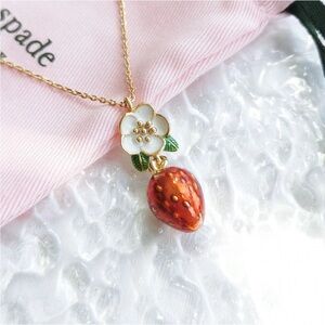 kate spade Gold-Tone Strawberry & White Flower Pendant Necklace